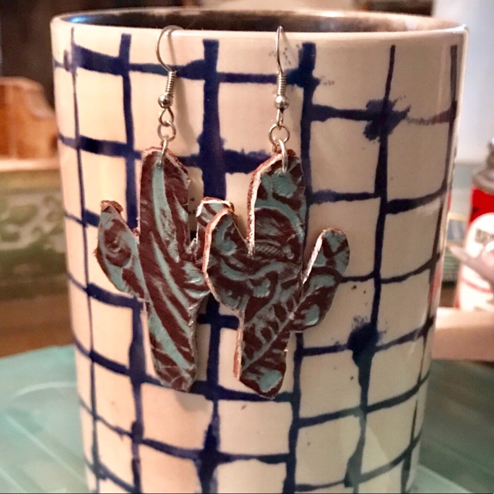 Leather Cactus Earrings